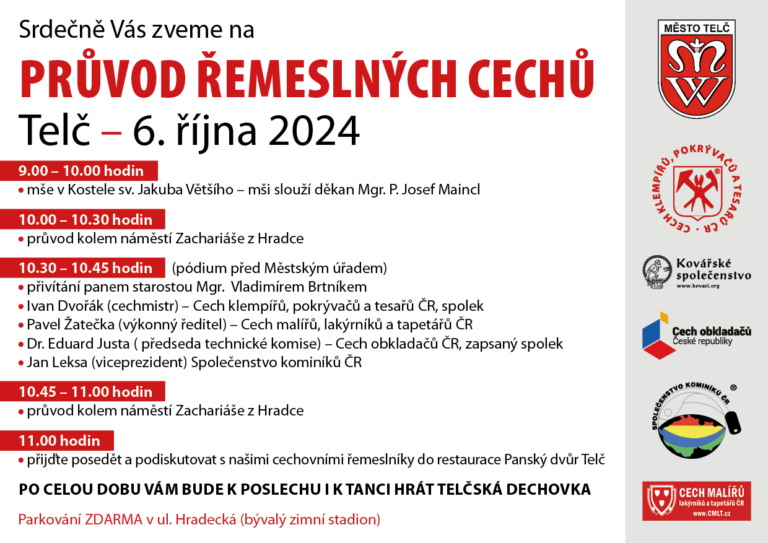 Pozvánka Telč 6.10 2024 – Průvod řemeslných cechů – program